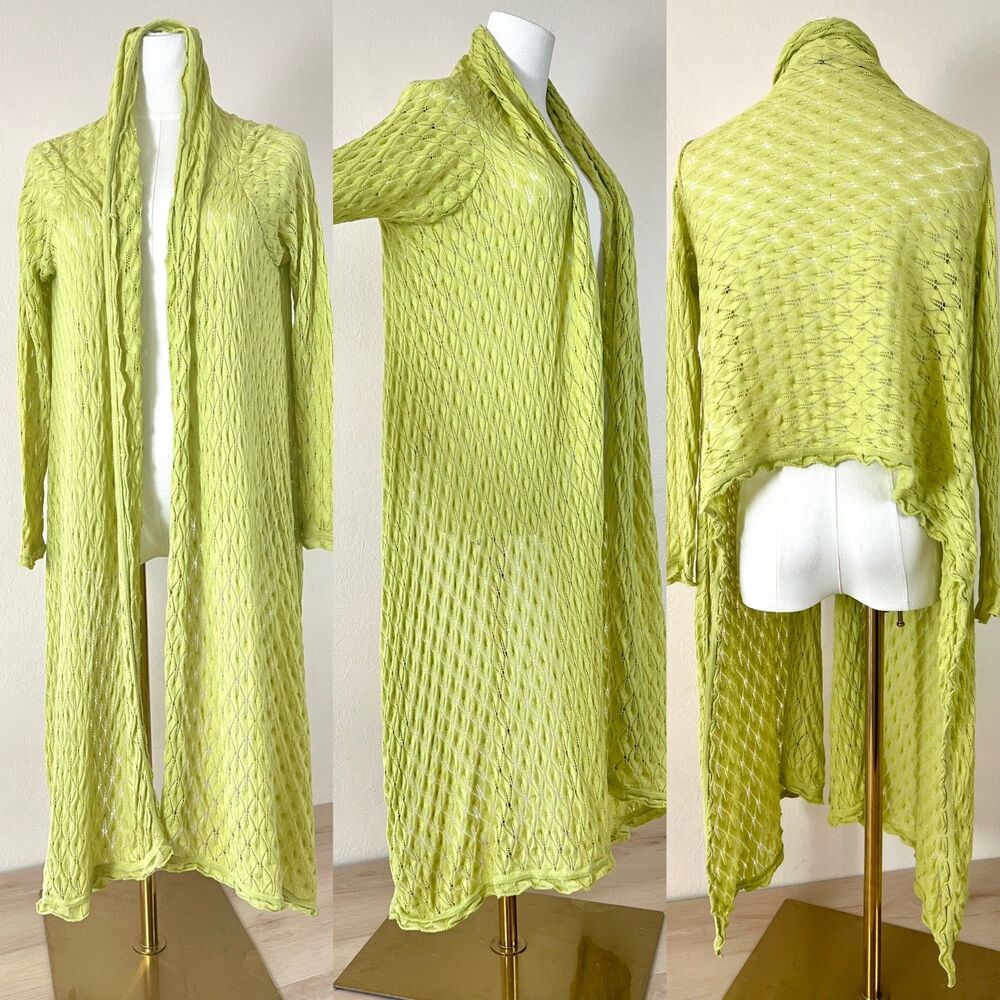 NIC+ZOE Lime Green Openwork Pointelle Long Duster Cardigan Sz 1X / Grunge Fairy